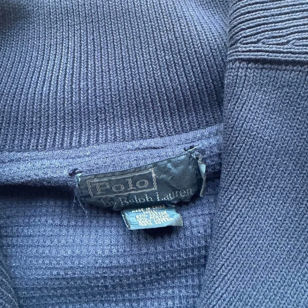 Ralph Lauren 90s Shawl Collar Indigo Cardigan Cotton M Thermal Lining Preppy